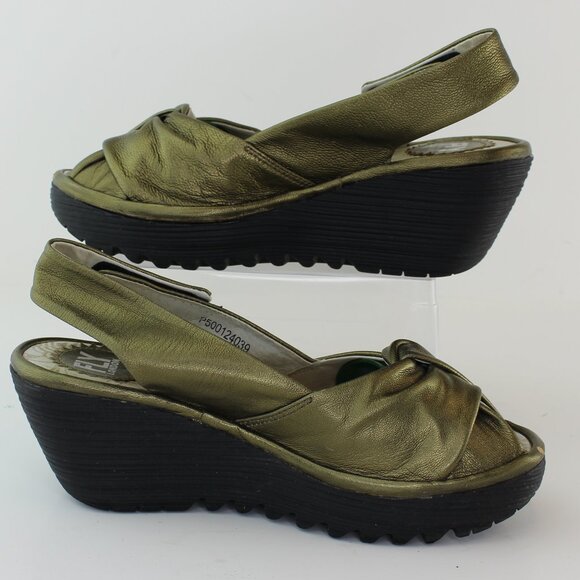 Fly London Yakin Golden Slingback Wedge Sandal (6.5 US) - Picture 3 of 8